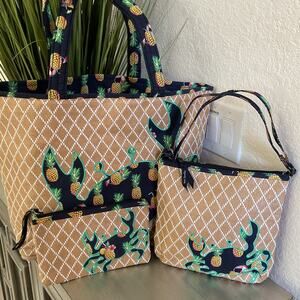 Vera Bradley Toucan Party Beach Tote and Crossbody Bag and Wristlet set of 3